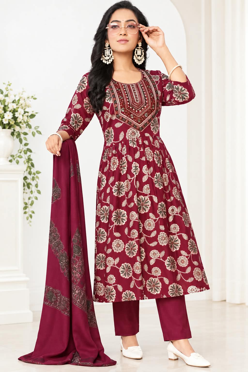 Royal Wine Umbrella Kurti Set