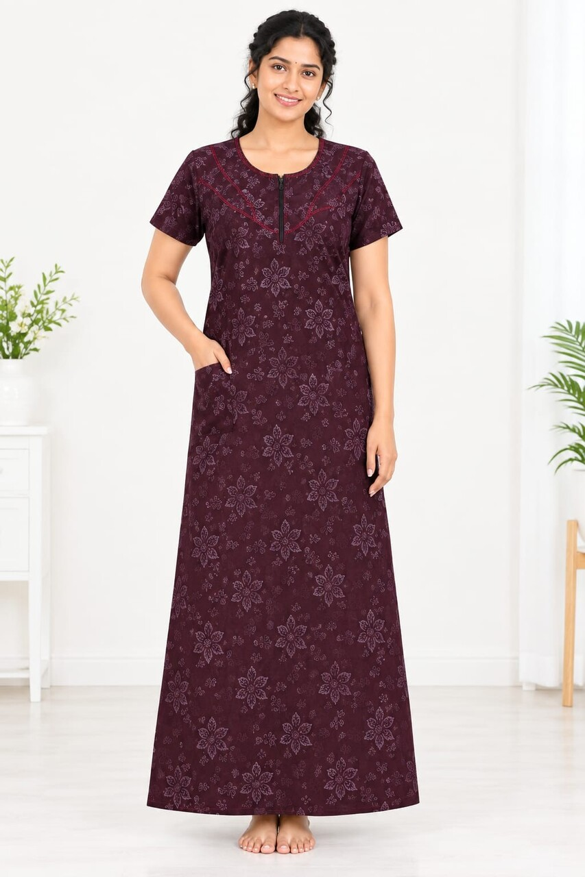 Plum Floral Pure Cotton Nightgown