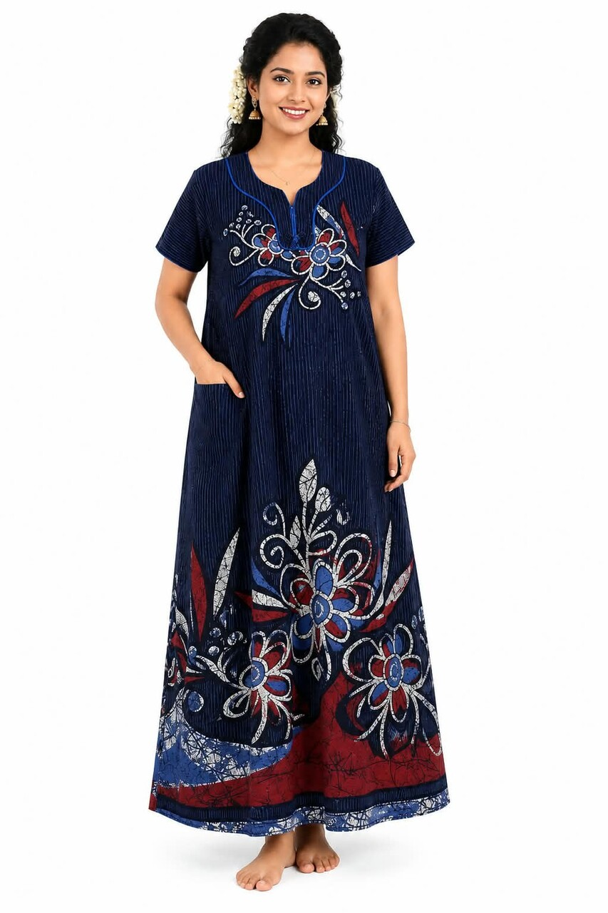 Navy Floral Full-Length Nightgown