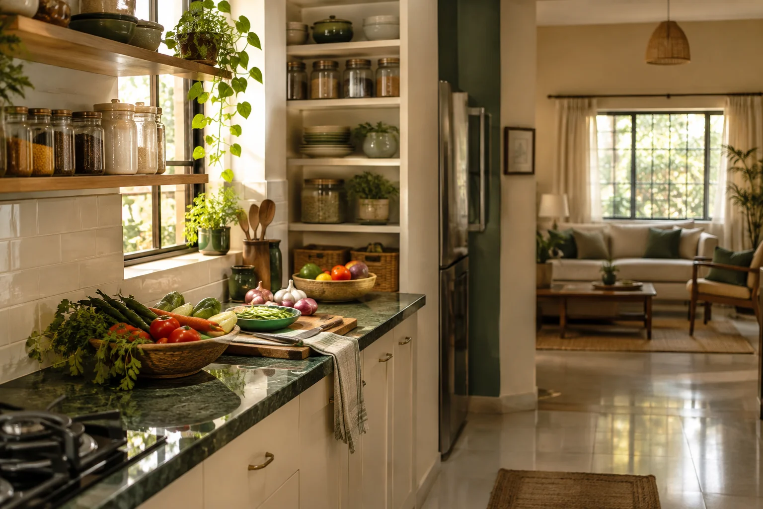 Tidy bright Indian home interior