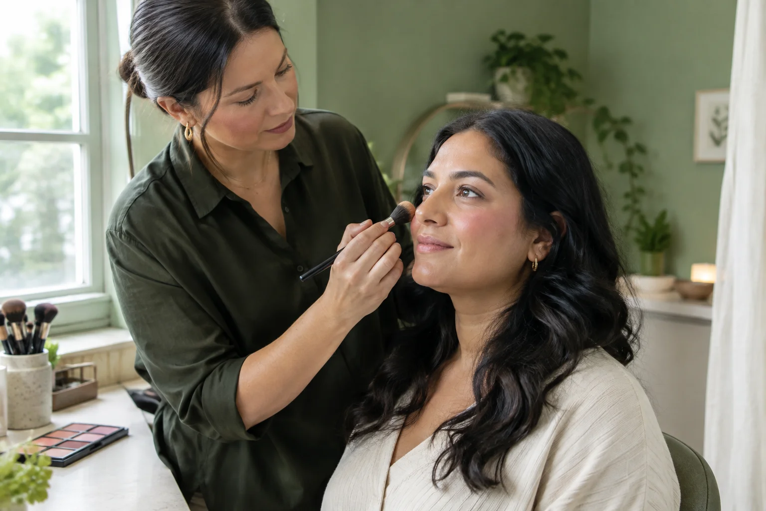Makeup artist applying blush