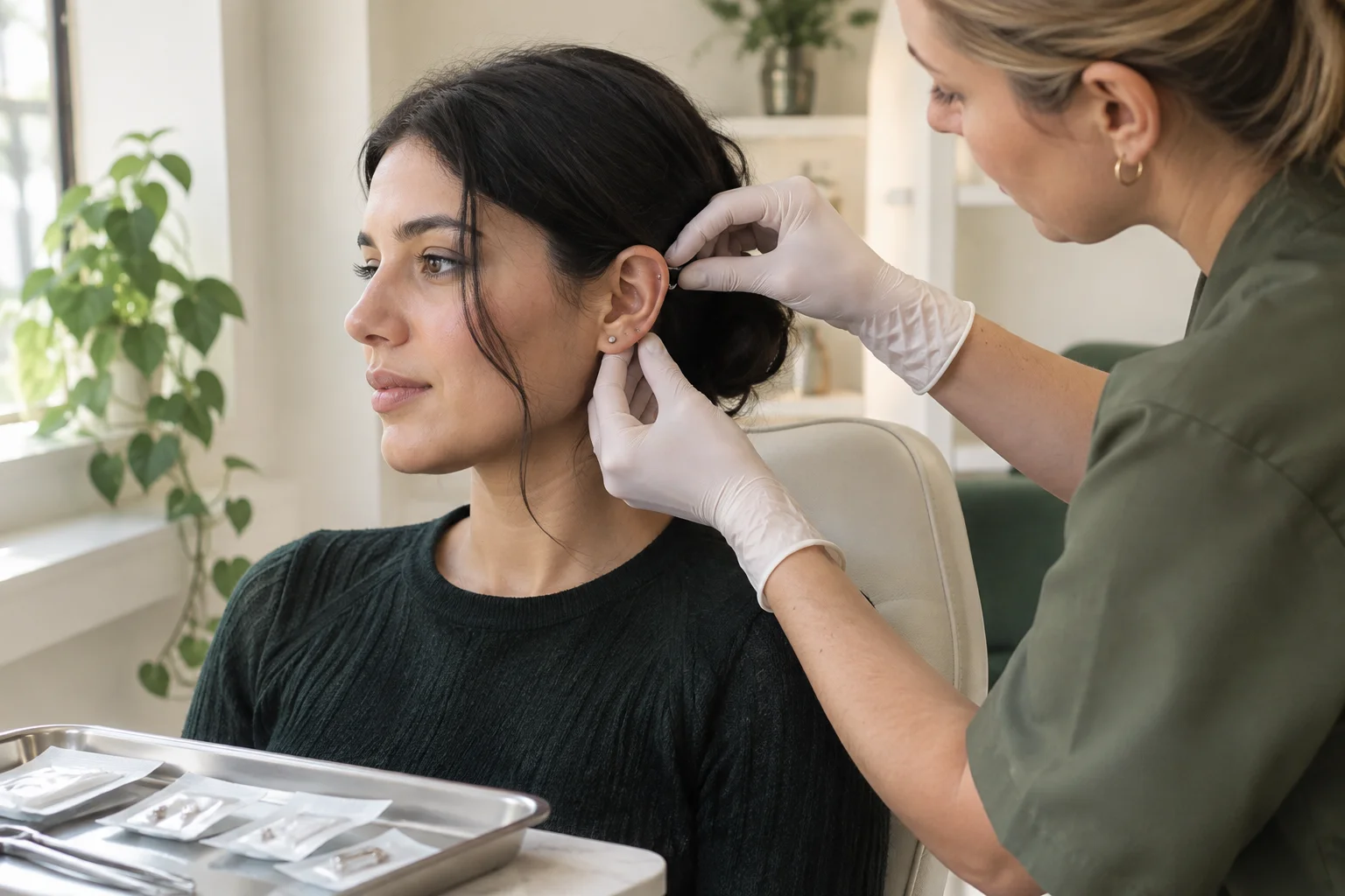 Piercing professional preparing ear jewellery