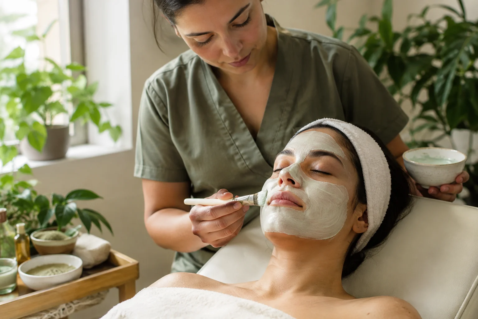 Professional applying a facial treatment